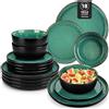 vancasso PLAYA Servizio Piatti 18 Pezzi per 6 Persone, Set Piatti Moderni in Gres - 6 Piatti Piani, 6 Piatti Dessert e 6 Ciotole Cereali - Adatto per Lavastoviglie e Microonde - Smalto Verde