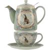 London Pottery Set di teiera, teiera e servizio per uno, motivo animale, tazza e piattino (lepre)
