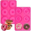 WhizNook 2 Pezzi Stampi Ciambelle Silicone, 6 Cavità φ7,5 cm Stampo Per Ciambelle, Senza BPA, Antiaderente Alimentare Resistente al Calore Stampi Silicone Ciambelle per Ciambelle, Torte, Bagel, Muffin (Rosa)