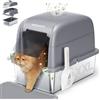 Meowant Lettiera Gatto in Acciaio Inox, Lettiere XXL, Nascosta Design Chiuso, Toilette Grande per Gatti di Grossa Taglia, Antiaderente, a Prova di Perdite, Staccabile e Facile da Pulire, Grigio
