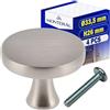 MONTERAL 4 Pezzi Pomelli per Mobili Ø33,5 mm H26 mm - Pomelli Cucina Realizzato in Lega di Zinco-Alluminio in Color Acciaio Lucido - Garanzia di 10 Anni