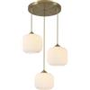 KCO Lighting Grande Lampadario a 3 Luci Cluster Oro Globo Luci a Sospensione Cucina Isola Bianco Vetro a Coste Lampada a Sospensione Soffitto Lampadario in Ottone Antico per Sala da pranzo