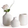 Dnnnii Set di 3 vasi moderni in ceramica bianca di Rib Texture, perfetti per decorazioni per la casa neutre e di transizione, collezione di vasi decorativi minimalisti, piccoli vasi in ceramica per un