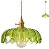 HJXDtech Lampadario a sospensione industriale vintage in vetro con paralume in loto Lampada da soffitto retrò in ottone E27 (Verde)