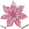 Oairse Set di 8 fiori di Natale con glitter artificiali, stelle di Natale con clip per decorazioni fai da te, fiori artificiali per feste, centrotavola, ornamenti di Capodanno, rosa