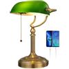 Newrays Green Glass Bankers Lampada da scrivania con interruttore a catena, dispositivo di ricarica rapida USB