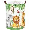 Clastyle Cesto Portabiancheria Animali Foresta Cestino Portaoggetti Foglie Cesta Biancheria Genitori per Organizzare Giocattoli Vestiti, Elefante Leone Giraffa, 36x45 cm