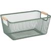 Relaxdays Cestino Portaoggetti in Metallo con Manici in Legno, Rettangolare, Cesto Metallico per Casa 16,5x37x22,5 cm