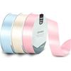 Vaessen Creative Nastro di Raso 3 pz - Baby Shower e Prima Comunione Rosa Pastello, Blu & Bianco - Nastro Colorati 10 m x 25 mm per il Fai-da-te - Decorazioni Matrimonio - per Regali e Segnalibri