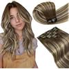 LaaVoo Extension Capelli Veri Clip, Balayage Marrone Scuro a Marrone Chiaro e Biondo, 45cm 120g 7pcs, Capelli Naturali, Lunga Durata, per Cerimonie Importanti, Colore 3-8-24