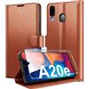 Eirltiy Cover per Samsung Galaxy A20e Portafoglio Pelle PU Premium, Custodia Scomparti Carte Antiurto Protettiva Case con 1 Vetro Temperato, Marrone