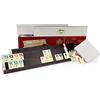 SEMUS Set originale Star Gold Rummy/Okey - Plastica in legno con pietre da gioco in melamina | 104 pietre + 2 joker, 4 espositori e cubi | Okey Takimi scuro pietre opache, antiscivolo per famiglia e amici
