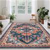 Rururug Tappeto per soggiorno, 120 x 180 cm, tappeto da comodino, cucina, antiscivolo, lavabile, per decorare la casa, camera da letto, dormitorio, camera dei bambini, salotto, ufficio, blu scuro, arancione