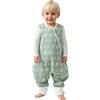 Duomiaomiao Sacco nanna con piedi, per tutto l'anno, in 100% cotone, con piedi, 1,5 Tog, sacco nanna con gambe, per bambini e bambine(Foglie verdi/6-12 mesi)