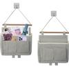 Surplex Confezione da 2 borse portaoggetti da appendere alla parete, in tessuto di lino impermeabile, pieghevoli, per cucina, camera da letto, dormitorio, organizer da parete con 2 ganci