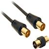 CDL Micro - Cavo antenna TV placcato in oro (M-M) con adattatore (F-F), 5 m, colore: Nero