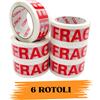 EcoPrice Nastro Adesivo Imballaggio FRAGILE 48mmx66m 6 Rotoli Scotch EcoPrice®