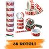 EcoPrice Nastro Adesivo Imballaggio FRAGILE 48mmx66m 36 Rotoli Scotch EcoPrice®