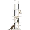 PawHut Albero tiragraffi, a soffitto alto, regolabile 225-255 cm, piattaforme & Amache, Dispositivo Anti-Ribaltamento, Bianco | Aosom Italy
