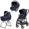 Peg Perego - Trio Veloce New Con Culla Belvedere + Primo Viaggio Lounge Modular R129, Blue Shine