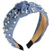 VOCOSTE Fascia per capelli da donna con perle e strass, colore blu cielo, 13,5x5 cm