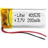 Liter energy battery Batteria 401535 LiPo 3.7V 200mAh 0.74Wh 1S 5C Liter Energy Battery per l'elettronica Ricaricabile Telefono Portatile Smartwatch Orologio GPS - Non adatto per Radiocomando 37x15x4mm (200mAh|401535)