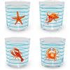 WD LifeStyle Set 4 Bicchieri in Vetro 300 Ml Decoro Mare con Righe Azzurre