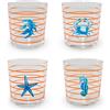 WD LifeStyle Set 4 Bicchieri in Vetro 300 Ml Decoro Mare con Righe Arancioni