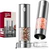 CIRCLE JOY Set Macina sale e pepe Ricaricabili con Base di Stoccaggio, Regolazione Esterna, Capacità 95ml e Luce LED Bianca, Argento