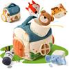 WOODEN TEETHER Giocattoli per Bambini 4 6 12 18 Mesi, Giocattolo Montessori Casa Fattoria Sensoriale con 5 Animali, Giocattolo Motorio, Sonagli, Giochi Educativi con Effetti Fruscianti Regalo per Ragazzi e Ragazze