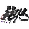 BONDAGERIE® Kit Nero starter completo da otto pezzi, Manette, Collare con Guinzaglio, Paletta, Pinze, Corda, sacco in raso incluso