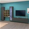 Dmora Parete Attrezzata Davis 30x310x180h cm Nero Antracite 18 Ripiani 3 Ante, 21 Vani Made in Italy