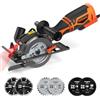 DOVAMAN MCS01A Sega Circolare per Legno, 710W 115mm Mini Sega Circolare, Maniglia Aggiuntiva, 3500RPM con Laser, 6 Lame, Profondità di Taglio 29-43MM, per Legno, Piastrelle, Metallo Morbido, Plastica