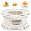 Moshiqgaol Scaldatè in Ceramica, Portatè Antiscivolo con Design a Onde Intagliato, Scaldabevande per Tè, Caffè e Latte, Mantenimento Calore