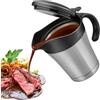 LEKEFETO Boccale per salse in acciaio inox 304, 450 ml: brocca per salse con coperchio nero, a doppia parete, per salsa alla bistecca, elegante salsa termica argentata per buffet di festa (nero