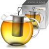 Creano JUMBO Teiera in Vetro 2,0 Litro con Filtro Acciaio Inossidabile Integrato e Copercio Vetro - Antigoccia Elegante Teiera Trasparente per Tè Infusi Regalo Perfetto - 3 pezzi