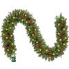 Joiedomi - Ghirlanda di Natale artificiale da 2,8 m, pre-illuminata, con 100 luci LED, 27 pigne e 27 bacche rosse,