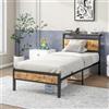 JELUTE Struttura Letto Singolo Testiera Legno Piattaforma Metallo Nero