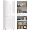 HOMCOM Dispensa Cucina con 4 Ante, 3 Ripiani Regolabili e Mensole a 5 Livelli in MDF e Truciolato, 60x35x170 cm, Bianco Lucido|Aosom