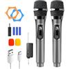 GOMETY Microfono senza fili, microfono wireless ricaricabile, microfono a doppia mano con USB-C, microfono senza fili, sistema microfono wireless UHF, plug and play per karaoke, dj, parole, feste