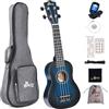 Winzz Ukulele Soprano Legno, Ukulele Bambini Adulti Principianti 21 Pollici, Ukulele Scuola Media Kit, 8 Accessori con Accordatore, Custodia, Tracolla, Corde (blu vintage)