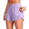 CRZ YOGA Pantaloncini Delfino Sportivi 7cm Viola Chiaro 42 | Vita Alta, Fodera Rete, Asciugatura Rapida, Leggero, Una Tasca con Cerniera, per Donna