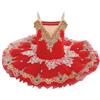 IDOPIP Bambino Ragazza Abiti da Balletto Danza Tutù Abito Perline Strass Fiori Ricamo Pizzo Cigno Scollo a V Sottile Spalline, rosso, 5-6 Anni