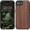 kwmobile Custodia Compatibile con Apple iPhone 17e / iPhone 16e Cover - Protezione in Legno per Smartphone - Back Case con Bumper in Silicone TPU - Marrone Scuro Legno di Noce
