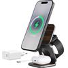 KU XIU X40 Turbo Qi2 25W Caricatore Wireless 3 in 1, Stazione Ricarica Pieghevole per iPhone 17/16/15/14/13/12/Air, 5W per iWatch & Auricolari Wireless, Design in Alluminio, Venatura del Legno