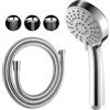 OFFO Soffione Doccia con Tubo, Flessibile da 1,6 m, con 3 Modalità Di Spruzzo, Soffione Doccia con Tubo a Risparmio Idrico, Doccino per Doccia con Tubo a Mano per Il Bagno, Cromo Rotonda 10 cm