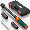 NADOKHI Chiave Dinamometrica 1/2, 20-220Nm, 72 Denti, 4 Pezzi Chiave Dinamometrica Set con Prolunga 150mm, Doppia Bussola 17mm/19mm, 21mm/23mm, per Cambio Gomme Auto e Moto