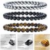 Bivei 3 Pezzi 8mm Bracciale Donna - Ematite, Tourmalina Nera, Occhio di Tigre - Bracciali con Elastico con Pietre Naturali, Gioielli con Perline Fatto a Mano per Yoga, Meditazione, Protezione e Regalo