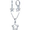 CPSLOVE Collane e Orecchini con stella da donna, Parure di gioielli in argento 925, Collana ciondolo stella, Catena da 45cm, Cerchio Orecchini a stella, Zircone intarsiato, Argento