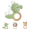Vicloon Giocattolo Sonaglio Neonati in Legno, Montessori Giochi Neonato per 0+ Mesi Bambini, Animali Morbidi Giocattoli, Regalo per Neonati Bambini (Dinosauro)
